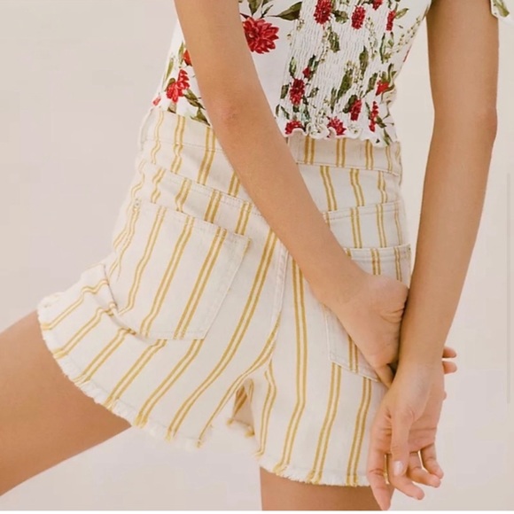 Anthropologie Sunny Yellow Striped Denim Shorts - Picture 5 of 7